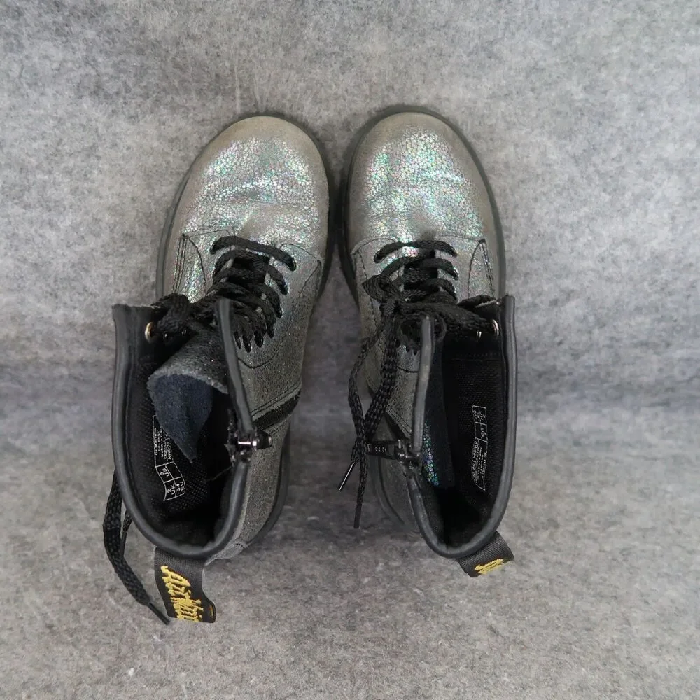 Dr Martens Shoes Kids 3 Boots Combat Delaney Crackle Iridescent Leather Docs Dm